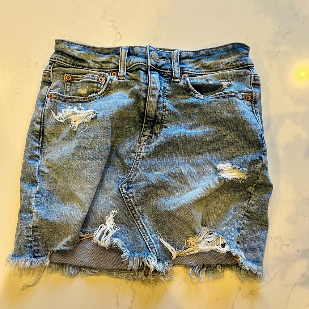 American Eagle mini blue jean/denim ripped skirt